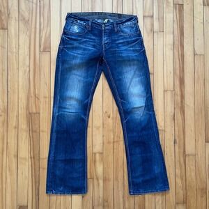 GUESS Premium Falcon Slim Boot Jeans Mens 32x32 Dark Wash Denim Button Fly